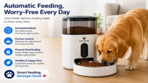 care feeder automatic feeding solution providing scheduled meals for a healthy dog
