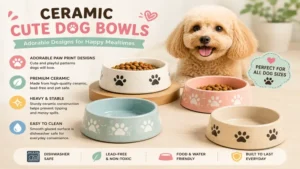 ceramic cute dog bowls with adorable paw print patterns for pets