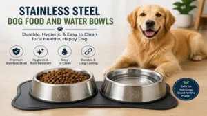Durable stainless steel dog food and water bowls designed for hygienic feeding and easy cleaning