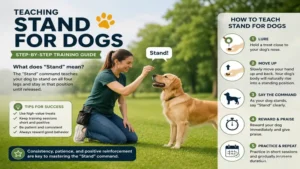 stand for dogs training guide showing step by step dog obedience practice