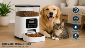 Automatic animal feeder with smart timed feeding for cats and dogs