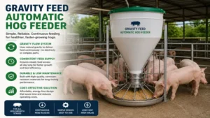 gravity feed automatic hog feeder providing continuous feed for hogs