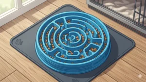 Close-up illustration of a maze-style slow feeder design that challenges pets during mealtime.