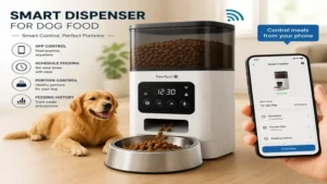 Smart dispenser for dog food with mobile app control and scheduled feeding features