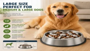 stainless steel slow feeder dog bowl for medium and large dogs with spacious feeding capacity