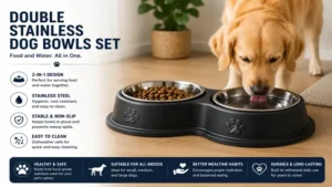 Double Stainless Dog Bowls set for serving both food and water for pets
