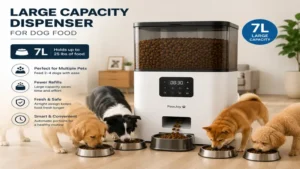 Large capacity dispenser for dog food designed for multiple pets and fewer refills