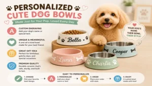 personalized cute dog bowls with custom engraved dog names