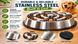 stainless steel slow feeder dog bowl made from durable rust-resistant premium stainless steel