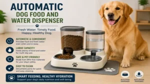 Convenient automatic dog food and water bowls providing continuous food and fresh water access