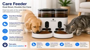 care feeder dual bowl system for balanced feeding of multiple pets at home