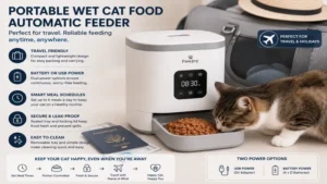 portable wet cat food automatic feeder designed for travel and easy feeding
