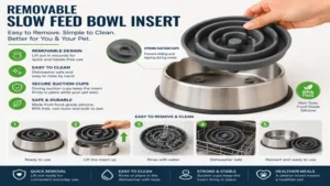 removable slow feed bowl insert with easy cleaning and strong suction cup stability