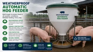 weatherproof automatic hog feeder protecting feed from rain and moisture