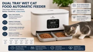 dual tray wet cat food automatic feeder with portion-controlled meal trays