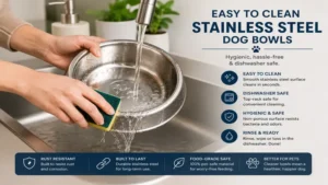 easy to clean dog bowls stainless steel material being washed in kitchen sink