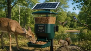Solar-powered animal feeder designed for outdoor wildlife feeding