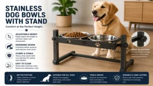 Stainless Dog Bowls with adjustable stand for ergonomic and comfortable feeding