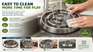 stainless steel slow feeder dog bowl with easy-to-clean dishwasher-safe surface