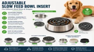 adjustable slow feed bowl insert compatible with different dog bowl sizes and materials