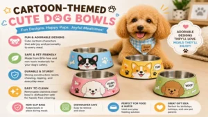 cartoon-themed cute dog bowls with playful character illustrations