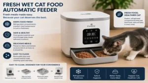 fresh wet cat food automatic feeder with refrigerated storage and easy cleaning