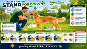 stand for dogs obedience infographic with step by step training plan