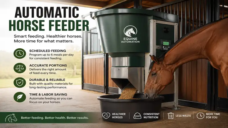 automatic horse feeder installed in a modern stable for efficient horse feeding