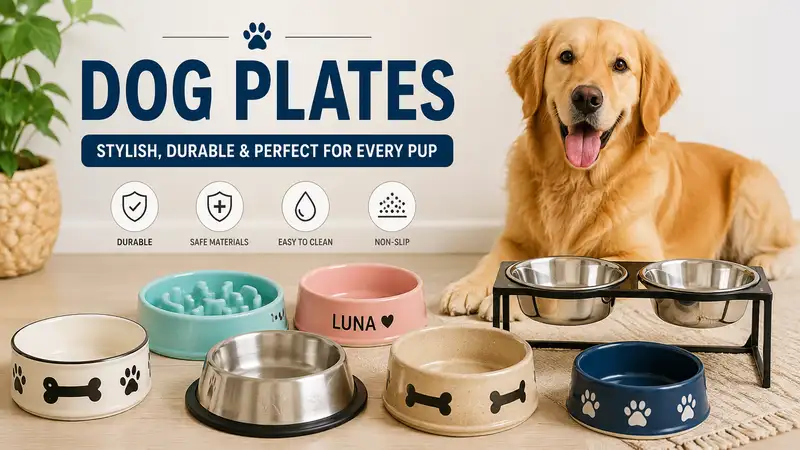 Collection of stylish and durable dog plates for serving food and water to dogs of all sizes