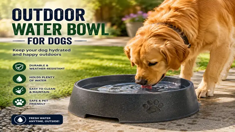 Outdoor water bowl for dogs in a backyard providing fresh drinking water for active pets.