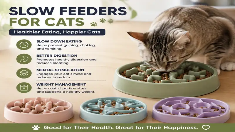 Slow feeders for cats with maze and puzzle designs that encourage healthier eating, better digestion, and mental stimulation.