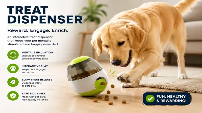 treat dispenser releasing rewards for a playful dog during interactive enrichment training