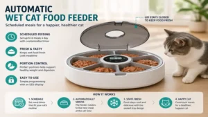cat food feeder for wet food with automatic scheduled feeding compartments for convenient daily meal planning