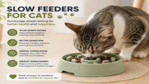 A cat eating from one of the best slow feeders for cats to help reduce fast eating and improve digestion.