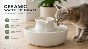Modern ceramic water fountain cat with clean filtered water for happy healthy cats