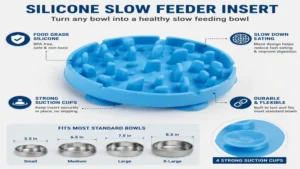 Silicone slow feeder insert with strong suction cups for standard dog bowls