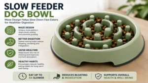 Dog bowl for fast eaters featuring a maze design that encourages slower and healthier eating.