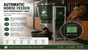 automatic horse feeder with programmable timer for scheduled feeding routines