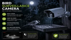 bird surveillance camera with night vision technology recording bird activity after sunset