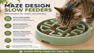 Maze-style slow feeders for cats designed to slow eating, reduce gulping, and provide daily enrichment.