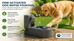 Paw activated outdoor dog water drinking fountain designed for easy pet hydration