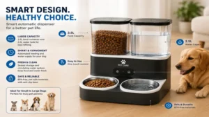 Smart automatic water and food dispenser for dogs with large-capacity food and water containers