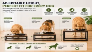 Adjustable raised dog bowls slow feed feeder suitable for small, medium, and large dogs with improved posture support