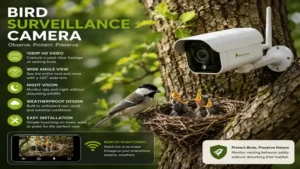 bird surveillance camera securely installed on a tree branch for observing nesting birds