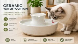 Automatic ceramic water fountain cat with quiet operation and continuous water circulation