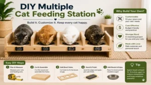 DIY multiple cat feeding station customized for multi-cat households with organized feeding areas