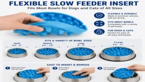 Flexible slow feeder insert fitting different bowl sizes for dogs and cats