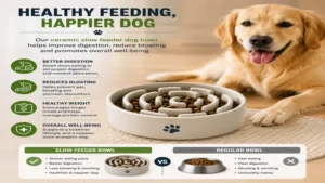 Ceramic slow feeder dog bowl promoting slower food intake, better digestion, and overall dog wellness