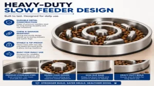 Durable metal slow feeder dog bowl featuring a sturdy construction for daily use
