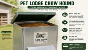 pet lodge chow hound food storage compartment designed to keep pet food fresh dry and protected